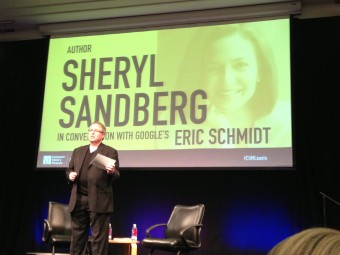John Hollar makes humorous introductions  at the Sandberg/Schmidt event. Photo: Fresh Dialogues