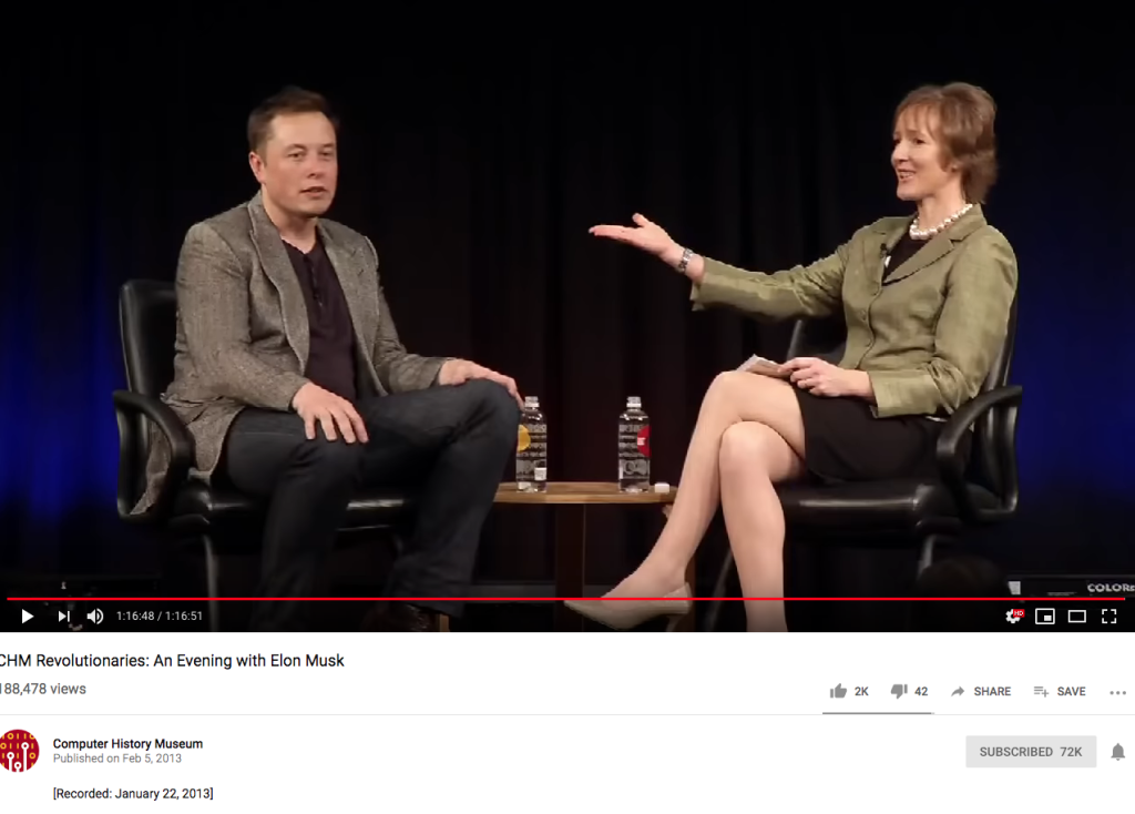 Elon Musk on stage with Alison van Diggelen, CHM Silicon Valley 2013